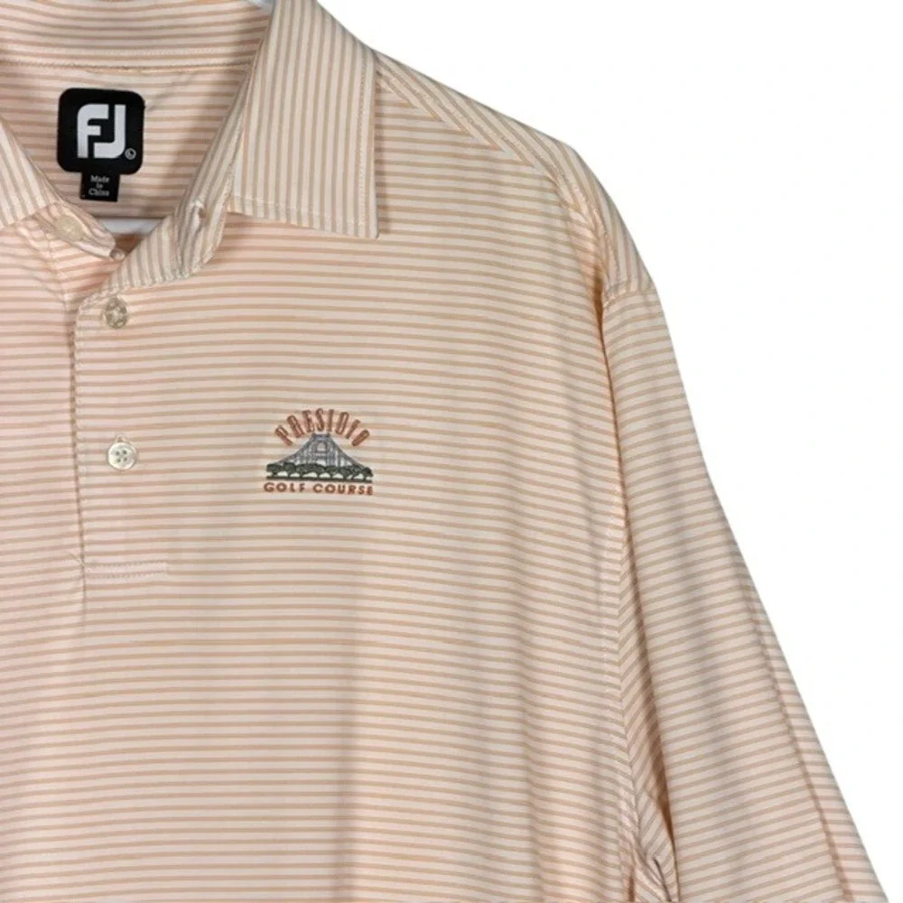 FootJoy Mens Orange Striped Presidio Golf Course‎ ProDry Polo Shirt Large XL